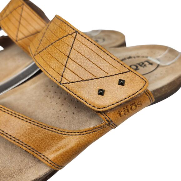 Taos Sandals Womens 11 Zone Leather Tan Cognac Boho Toe Loop Hook Loop Strappy - Picture 7 of 15